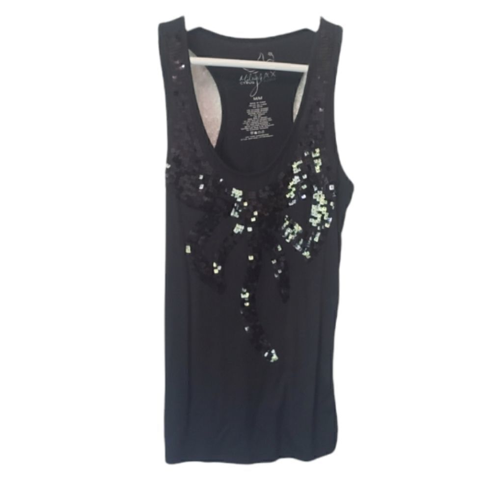 Black bow sequin embellished racerback tank